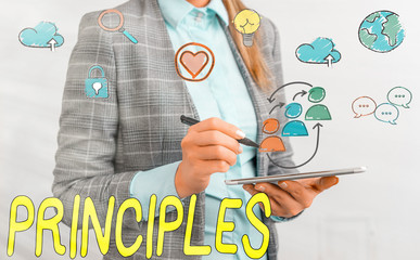 Word writing text Principles. Business photo showcasing fundamental truth that serves as the base...