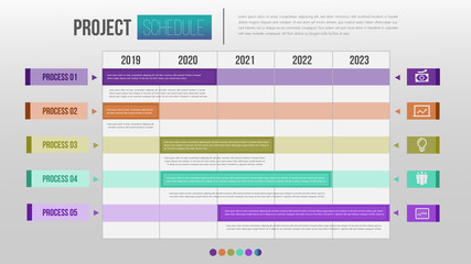 Project schedule chart daily and weekly timetable infographic design template.Overview planning timeline business vector illustration.