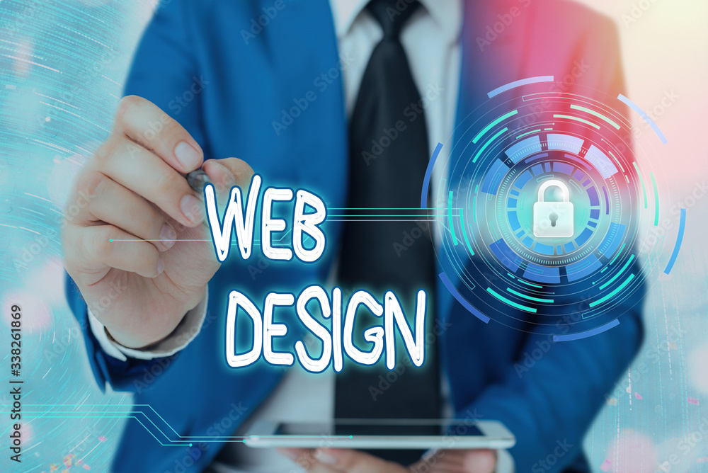 Poster word writing text web design. business photo showcasing website development designing and process of