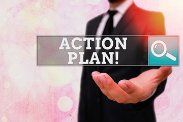 Conceptual hand writing showing Action Plan. Concept meaning proposed strategy or course of actions...