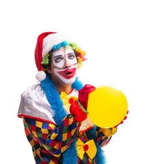 Young funny clown comedian isolated on white