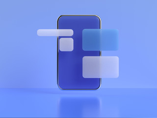blue abstract smartphone interface icon floating 3d rendering