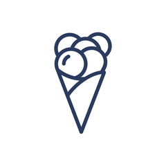 Gelato scoops in big cone thin line icon. Ice cream, wafer, summer snack isolated outline sign. Food and dessert concept. Vector illustration symbol element for web design and apps