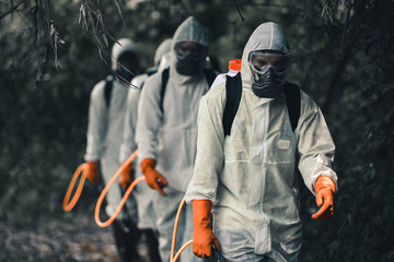 Rescue personnel are using virus disinfectants.
