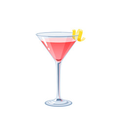 Alcoholic cocktail in martini glass, vector illustration cartoon icon isolated on white.