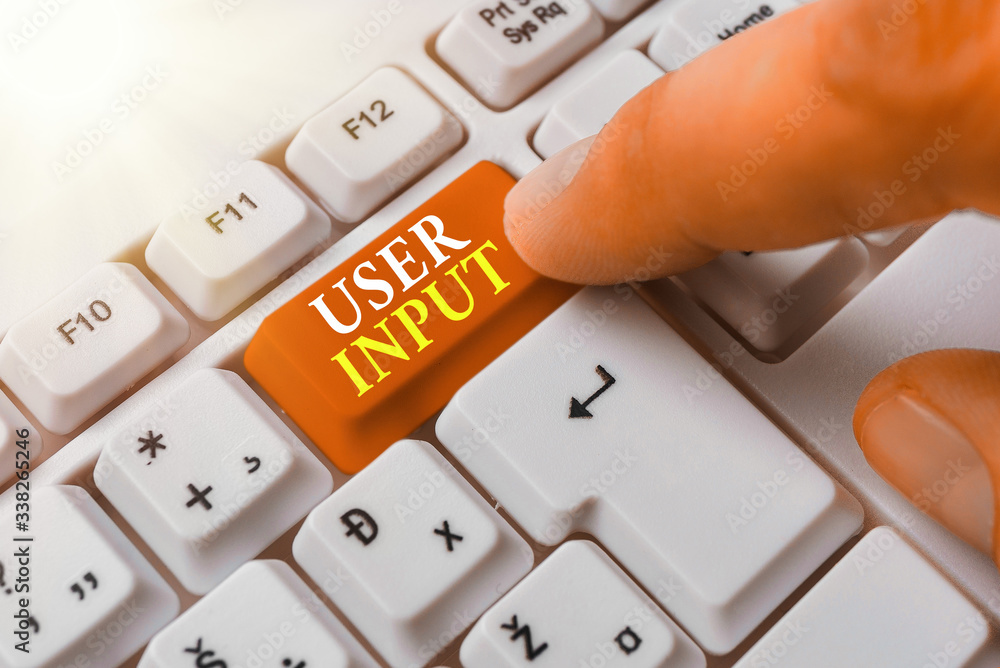 Poster conceptual hand writing showing user input. concept meaning any information or data that is sent to 