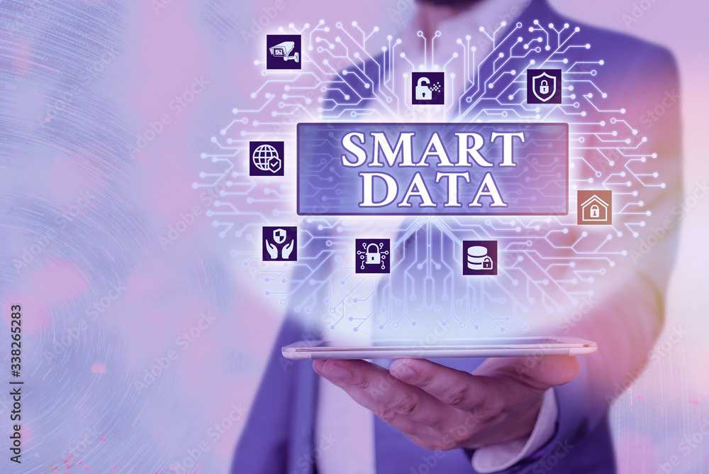 Aufkleber text sign showing smart data. business photo showcasing digital information that is formatted for fu