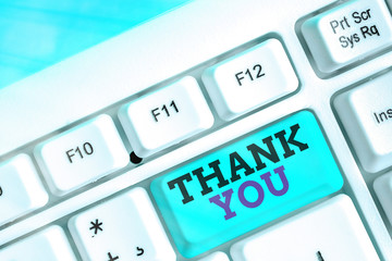 Handwriting text writing Thank You. Conceptual photo a polite expression used when acknowledging a...