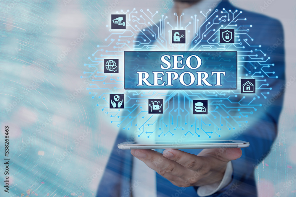 Poster text sign showing seo report. business photo showcasing notifying on how website is performing in se