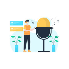 people are recording dialogue podcasts and being listened to by listeners vector illustration, suitable for landing page, ui, website, mobile app, editorial, poster, flyer, article, and banner