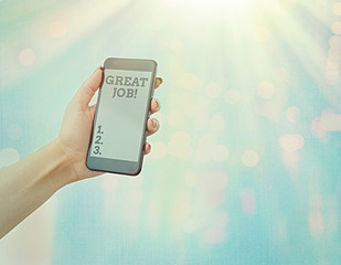 Text sign showing Great Job. Business photo showcasing used praising someone for something they...