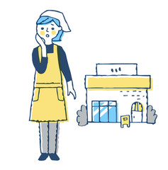店と店員　困った表情
