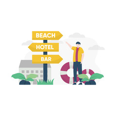 summer vacation people go to the beach to sunbathe and party vector illustration, suitable for landing page, ui, website, mobile app, editorial, poster, flyer, article, and banner