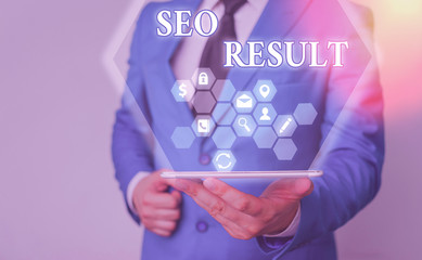Handwriting text writing Seo Result. Conceptual photo the list created by search engines in...