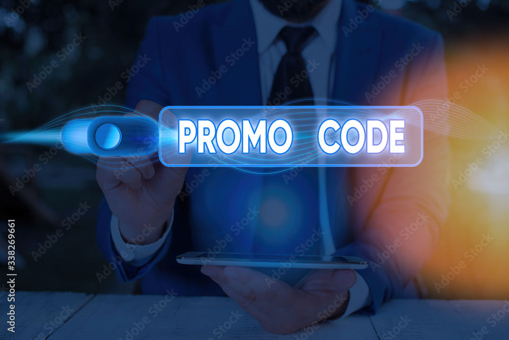 Poster writing note showing promo code. business concept for digital numbers that give you good discount on