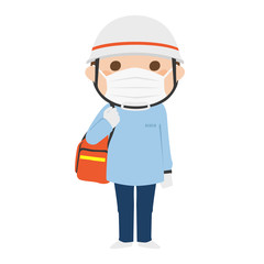 医療マスクをしてる男性の救急救命士のイラスト。