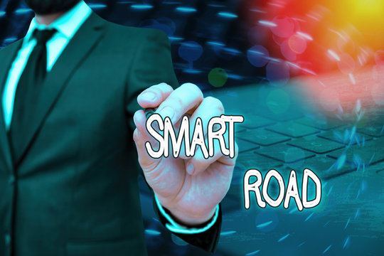 Word writing text Smart Road. Business photo showcasing number of different ways technologies are incorporated into roads