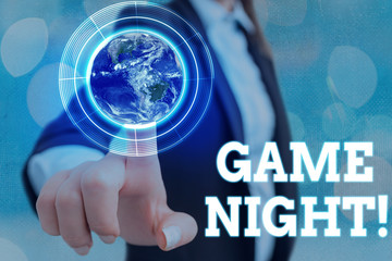 Writing note showing Game Night. Business concept for usually its called on adult play dates like...