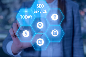 Conceptual hand writing showing Seo Service. Concept meaning techniques and procedures to increase...