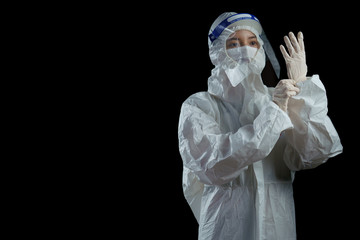 Doctor wearing ppe suit, face mask, surgical glove and face shield , Corona virus, Covid-19 virus...