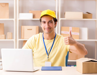 Handsome contractor working in box delivery relocation service