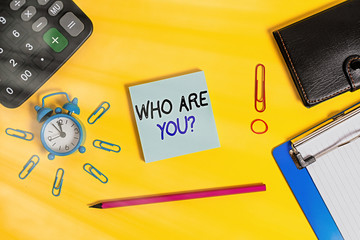 Text sign showing Who Are You Question. Business photo text asking about someone identity or...