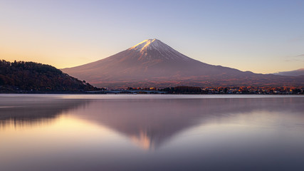 Fototapeta na wymiar Sunrise of Mount Fuji at Kawaguchiko, Japan