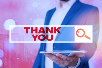 Text sign showing Thank You. Business photo showcasing a polite expression used when acknowledging...