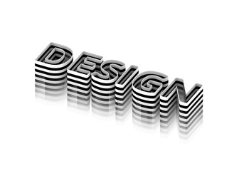 3D word DESIGN in black and white stripes, isolated. 3D rendering. Raster.