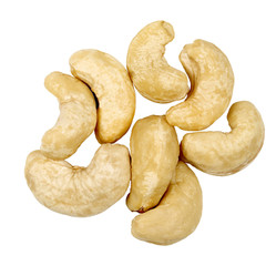 Pile of cashew nuts isolated on white background