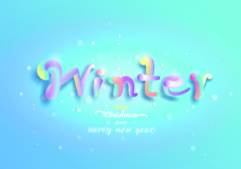 Naklejka na ściany i meble Lettering winter season with snowflake background in merry christmas and happy new year, For wallpaper presentation, flyer, posters, postcard, brochure, banner, advertising. Vector illustration style.