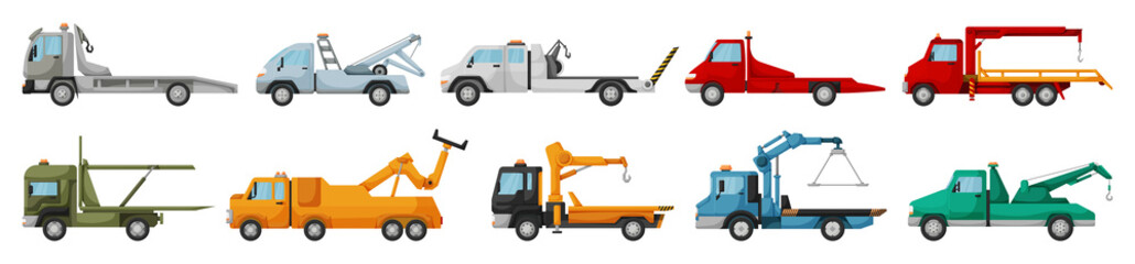 Truck tow isolated cartoon set icon. Vector illustration evacuator on white background. Vector cartoon set icon truck tow.