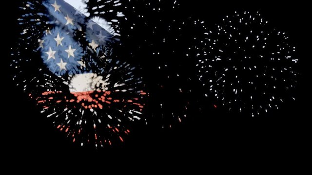 Double exposure of American flag and fireworks celebrate for Memorial day. July 4 Independence day