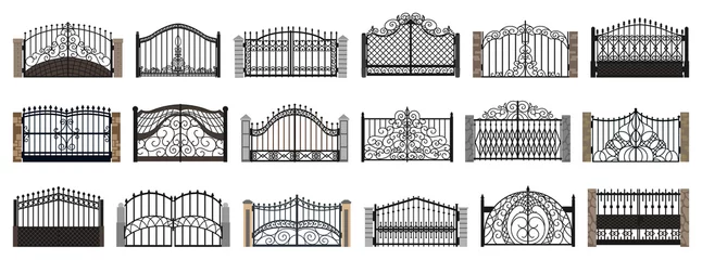 Fotobehang Fence gate isolated cartoon set icon. Vector cartoon set icon metal entrance. Vector illustration fence gate on white background. © Svitlana