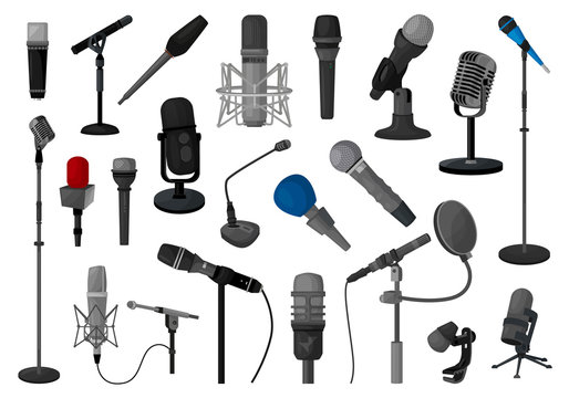 Microphone vector illustration on white background. Vector cartoon set icon music mic. Isolated cartoon set icon microphone .
