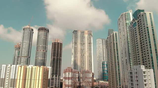 Modern City high rise skyscraper buildings. Aerial drone view of the Financial District in Mumbai. Daytime Mumbai City, India