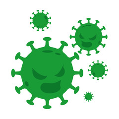 Green viruses with angry face flat illustration vector.