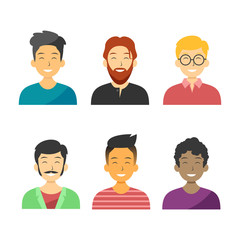 Casual men portrait with different clothes in flat illustration style vector set
