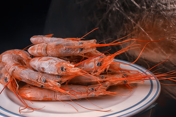frozen king prawns, macro background seafood, fresh red prawns