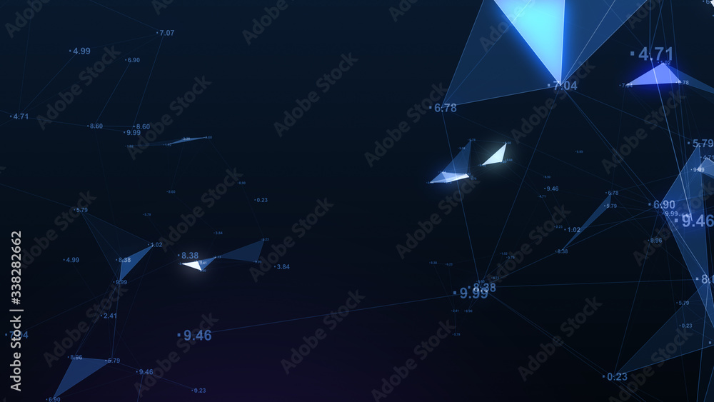 Poster big data visualization, grid data driven technology futuristic digital background Social network or business analytics representation