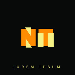 Modern creative shaped NT, TN, N, T logo. Initial Logo Designs Templete with Black Background. Vector Illustration