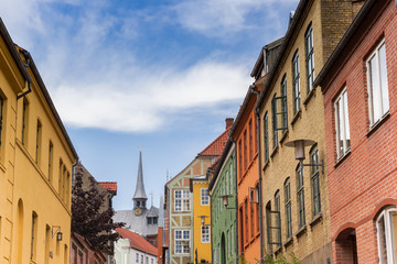 Fototapeta na wymiar Colorful facades of old houses in Haderslev, Denmark