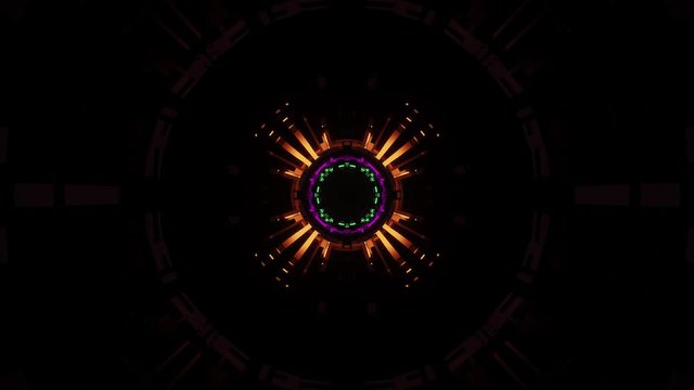 Flying through abstract seamless digital hyper jump with random digital particles, sci-fi interior, futuristic corridor VJ for tech titles and background. Motion graphic, 3D render