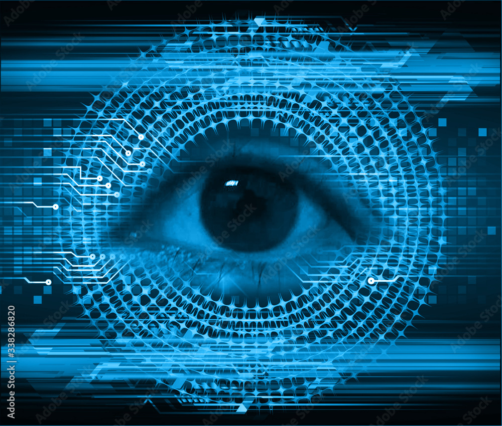 Wall mural blue eye cyber circuit future technology concept background