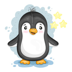 Cute Cartoon penguin. vector print. Good for greeting cards, invitations, decoration, Print for Baby Shower, etc