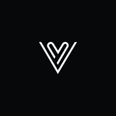 Minimal elegant monogram art logo. Outstanding professional trendy awesome artistic VM MV initial based Alphabet icon logo. Premium Business logo White color on black background