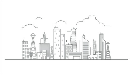city building in flat line illustration vector, panoramic cityscape design for background  