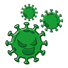 Green viruses with angry face flat illustration vector.