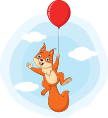 Cute squirrel cartoon flying with balloon