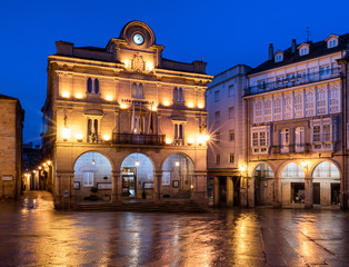 Town hall (Casa do Concello) on the Plaza Mayor Square at dawn, in Ourense, Galicia, Spain